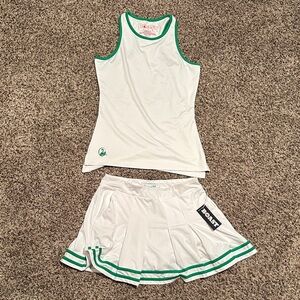 White and Green Athletic Tank and Skirt Set